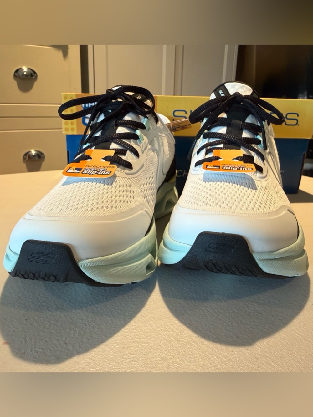 Skechers White Sneakers with Black and Teal Accents - Picture 8 of 9